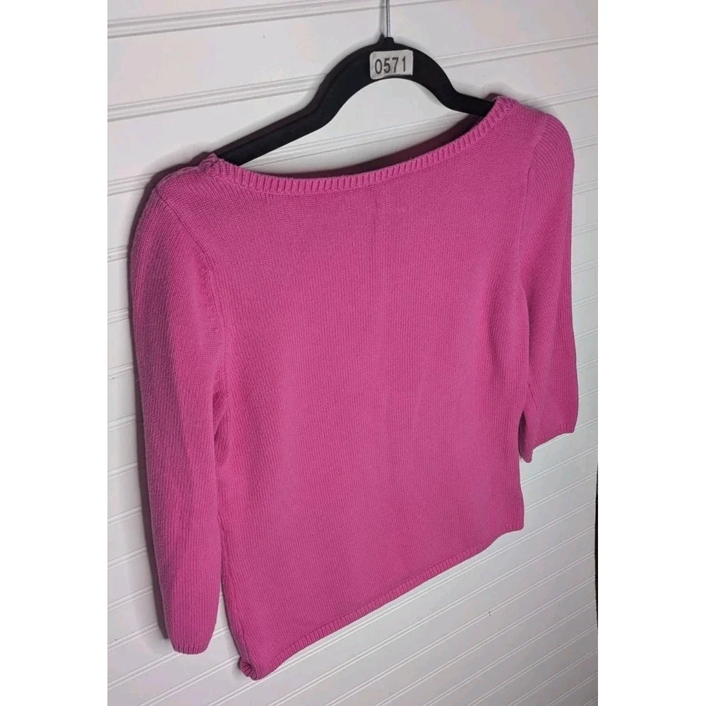 Talbots Womens Sweater Small Boat Neck 3/4 Sleeves Cotton Blend Bright Pink Knit - Picture 6 of 8